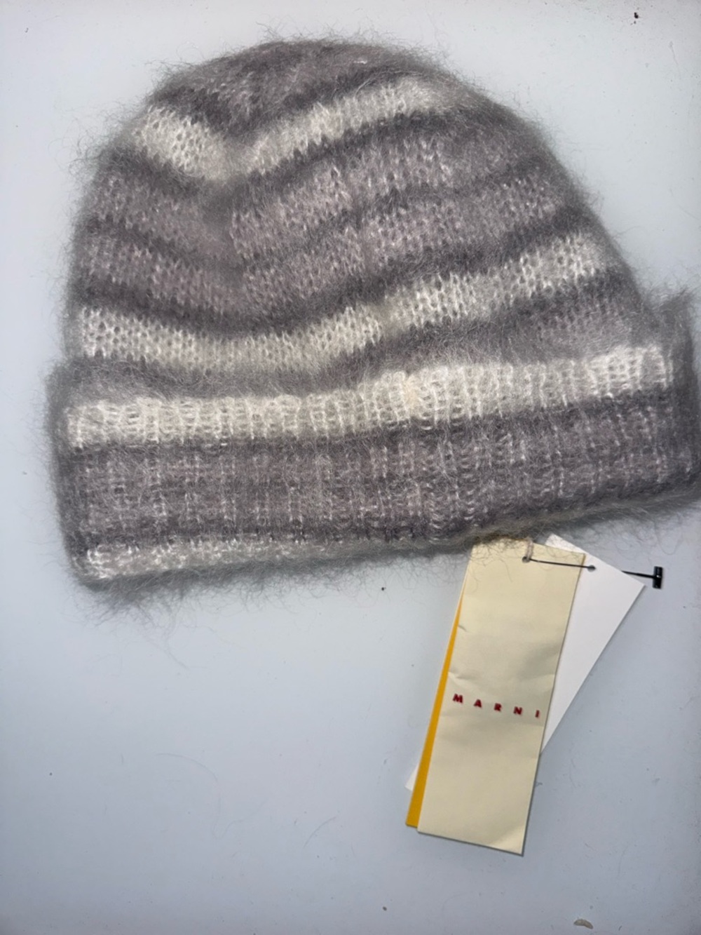 Marni Light Gray & Cream Fuzzy Mohair Beanie